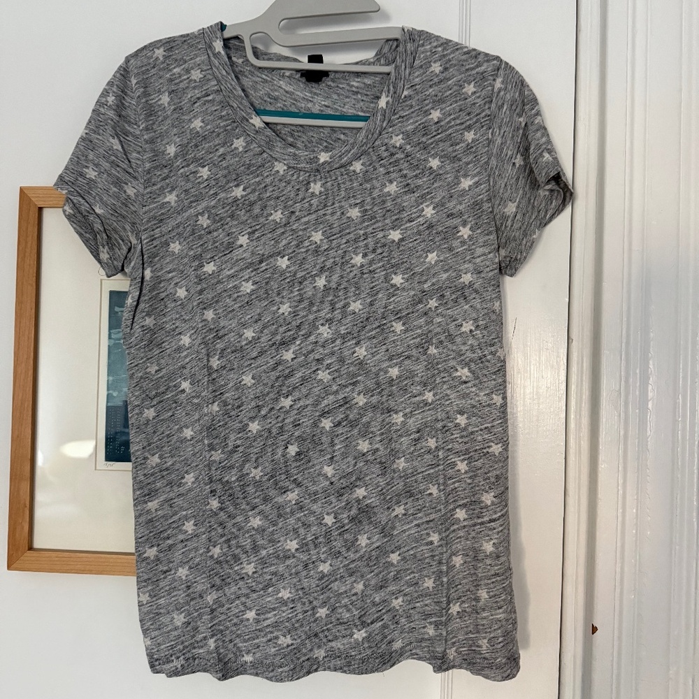 JCrew Women's Short-Sleeve Crew Neck Tee - Gray with White Stars - Size S